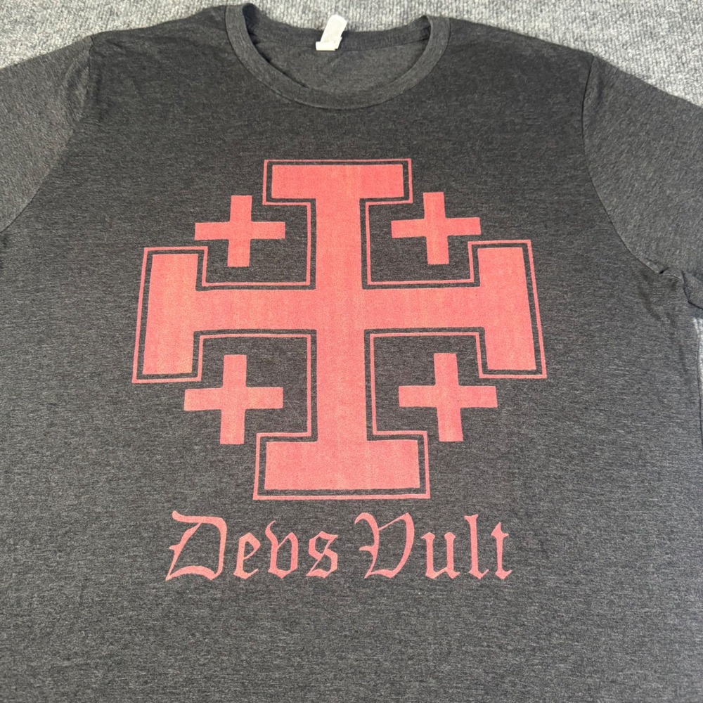 Deus Vult Jerusalem Cross Knight Templar T-Shirt Grey Red Graphic Mens XL